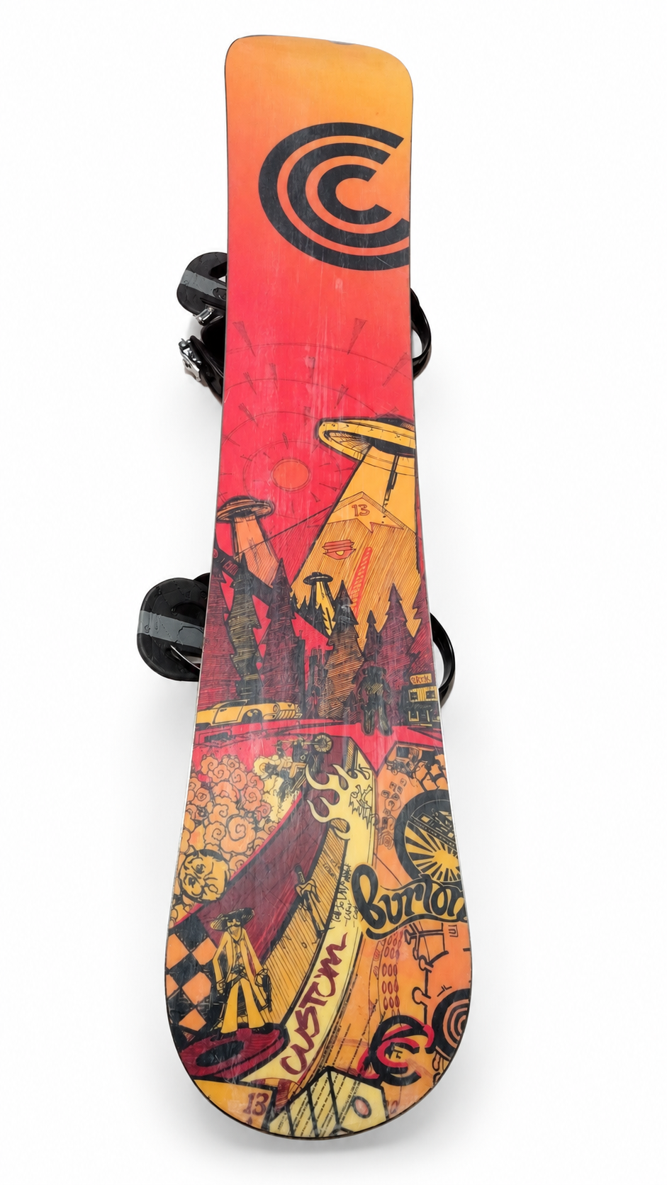 Burton Custom 162 snowboard base on a clean white background