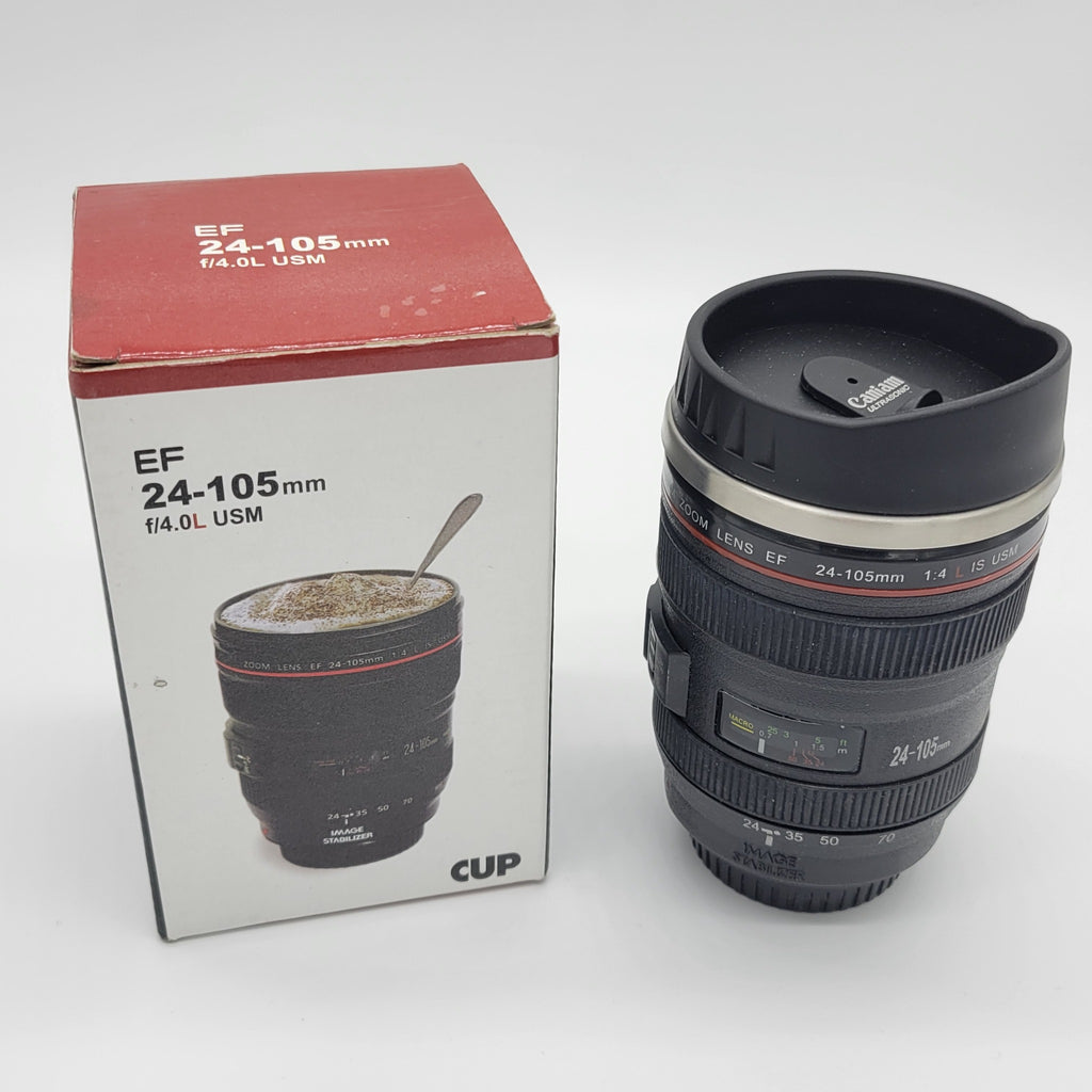 Canon EF 24-105mm f/4L lens-style novelty mug with box