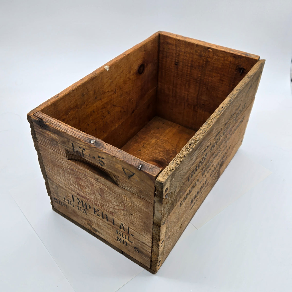 Vintage CIL wooden ammunition crate open top view