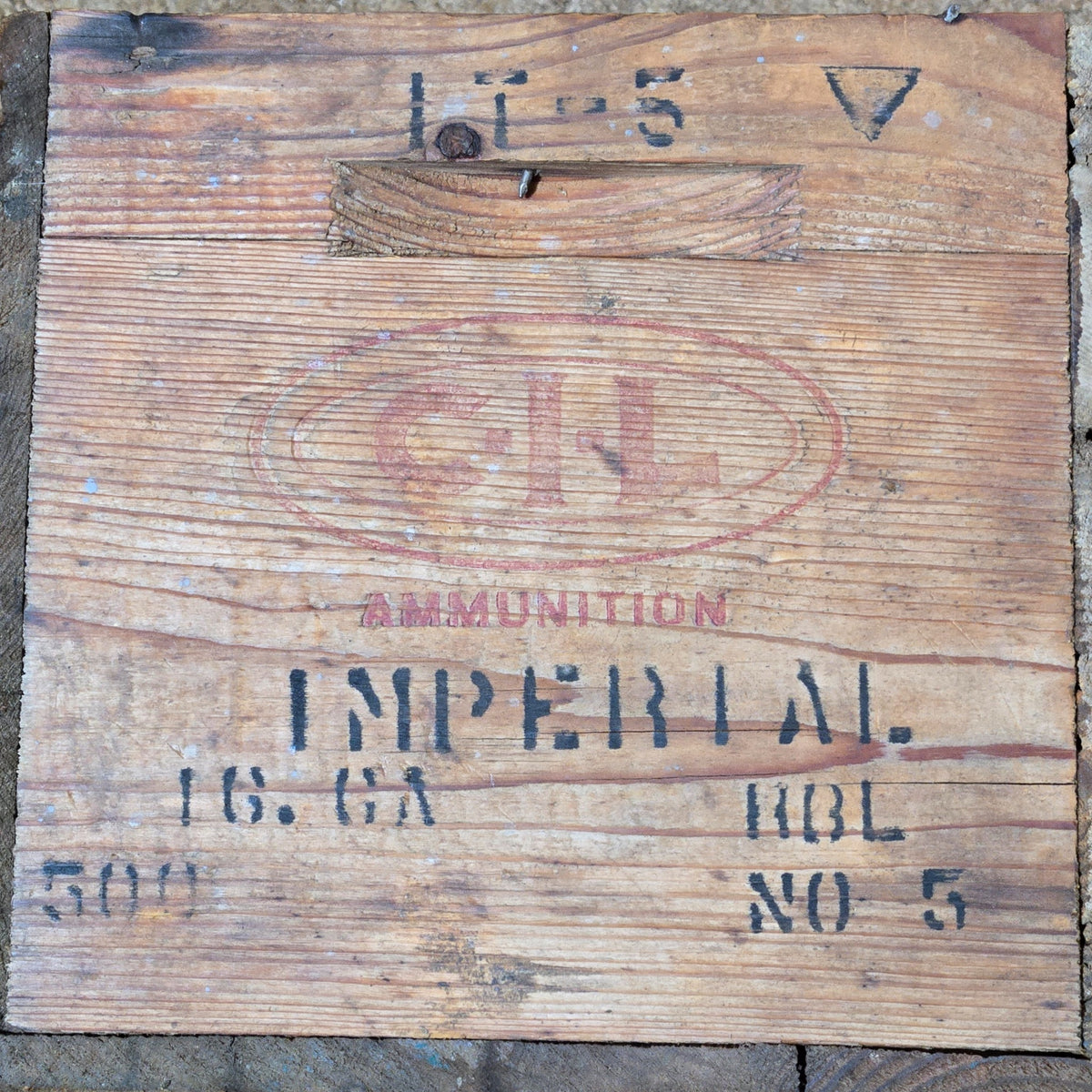 Vintage CIL Imperial ammunition crate end panel markings