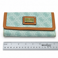 Guess mint monogram and tan trim women's wallet front