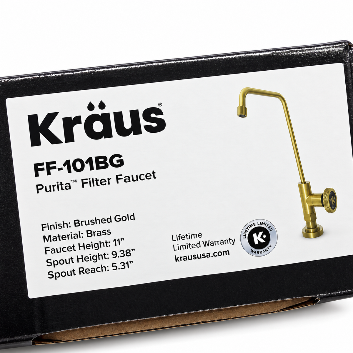 Kraus FF-101BG Purita filter faucet box label brushed gold brass