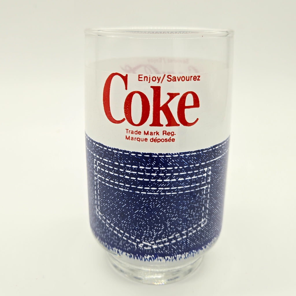 Vintage Coca-Cola denim pocket glass Coke logo side