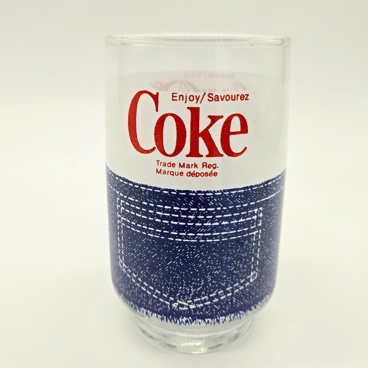 Vintage Coca-Cola denim pocket glass Coke logo side