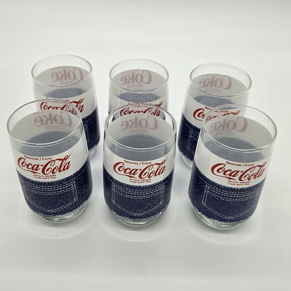 Set of six vintage Coca-Cola denim pocket drinking glasses